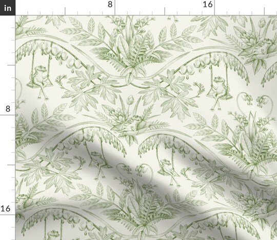 Vintage Frog Swing Garden Damask Toile Fairytale Nature Leaves Botanical Custom Printed Fabric by Spoonflower Various Fabrics by the Yard or Fat Quarter